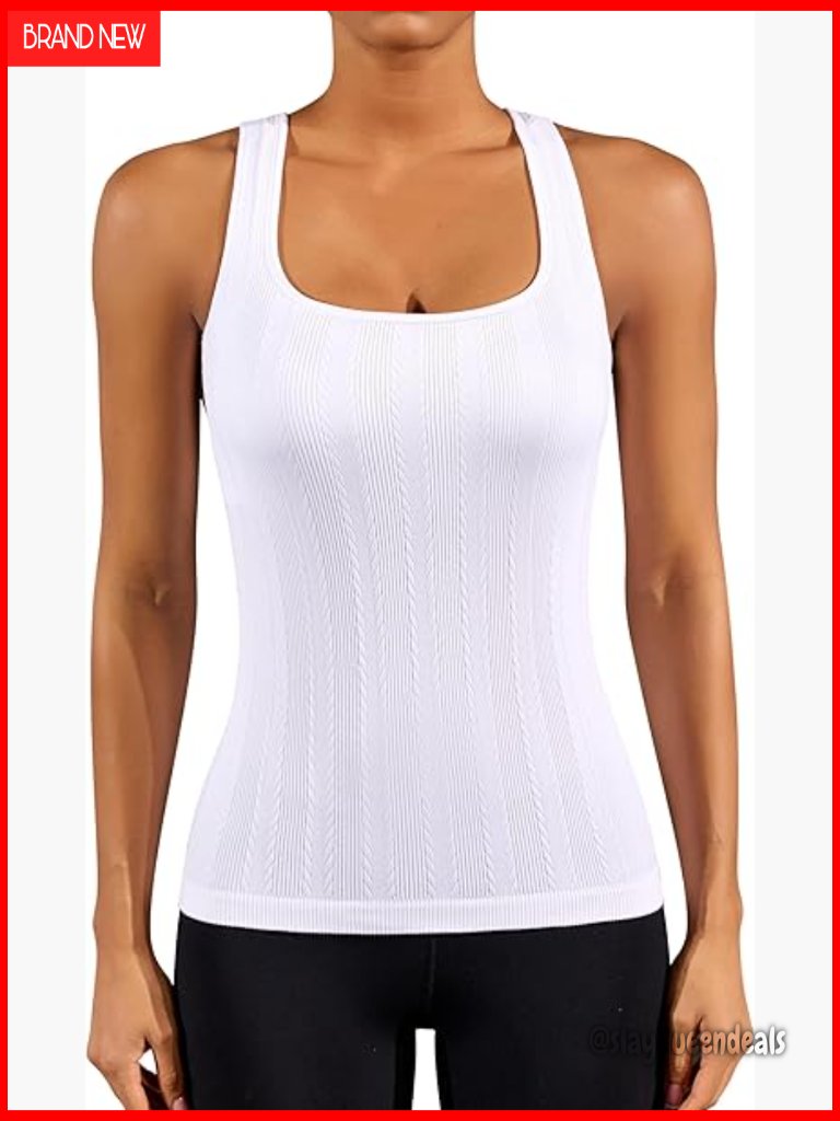 Seamless Workout Tank Top Built-In Bra Slim Fit Lightweight